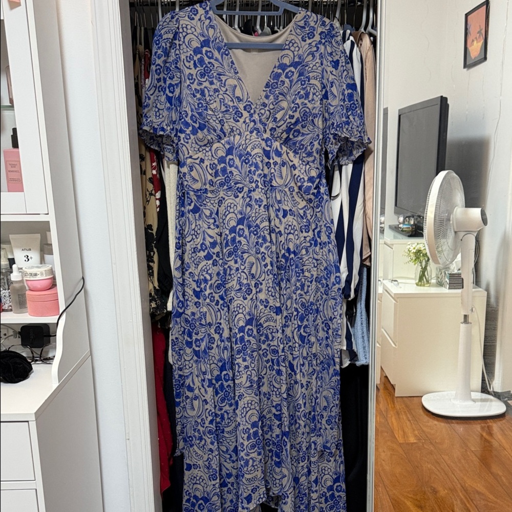 Tommy Hilfiger Blue and Gray Floral Maxi Dress